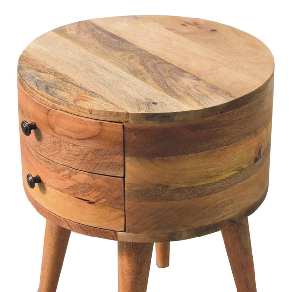 HomeRoots 20" Solid Wood Round Nightstand - Rustic Two-Drawer Table for Bedroom, Office, or Living Spaces 651520
