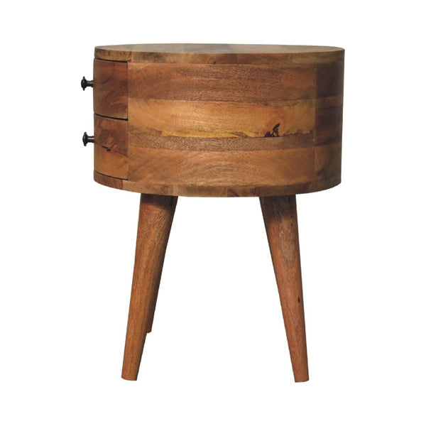 HomeRoots 20" Solid Wood Round Nightstand - Rustic Two-Drawer Table for Bedroom, Office, or Living Spaces 651520