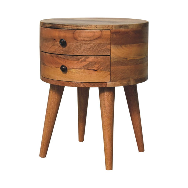 HomeRoots 20" Solid Wood Round Nightstand - Rustic Two-Drawer Table for Bedroom, Office, or Living Spaces 651520