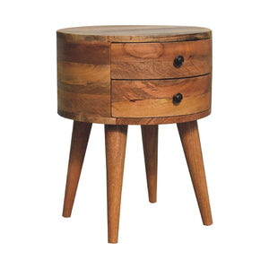 HomeRoots 20" Solid Wood Round Nightstand - Rustic Two-Drawer Table for Bedroom, Office, or Living Spaces 651520