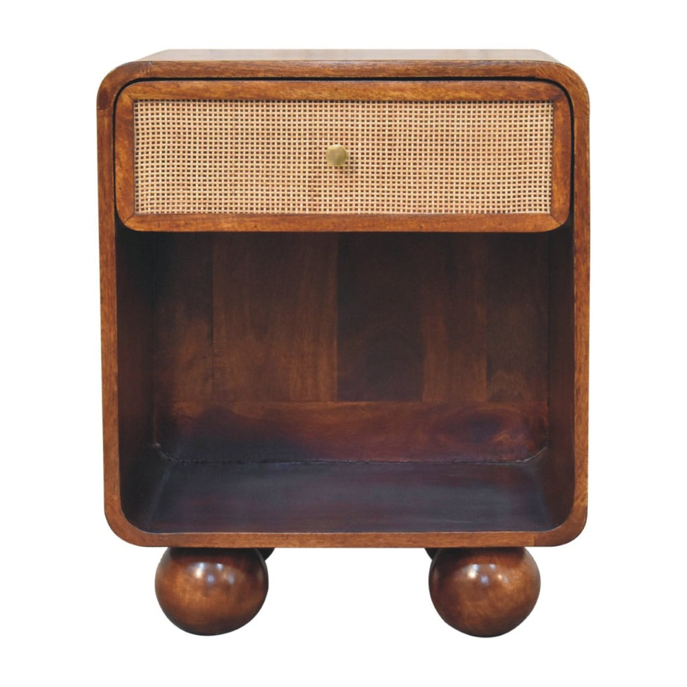 HomeRoots 21" Chestnut Solid Wood Nightstand with Cane Rattan, Handcrafted Storage for Modern Living Spaces 651522