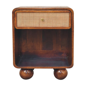 HomeRoots 21" Chestnut Solid Wood Nightstand with Cane Rattan, Handcrafted Storage for Modern Living Spaces 651522