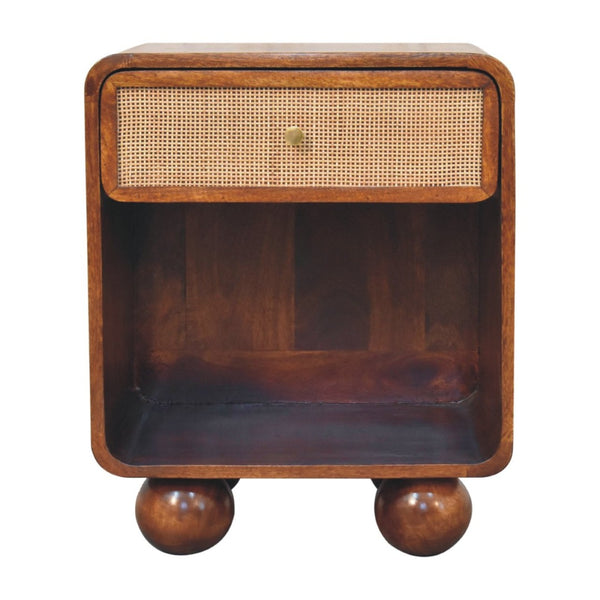 HomeRoots 21" Chestnut Solid Wood Nightstand with Cane Rattan, Handcrafted Storage for Modern Living Spaces 651522