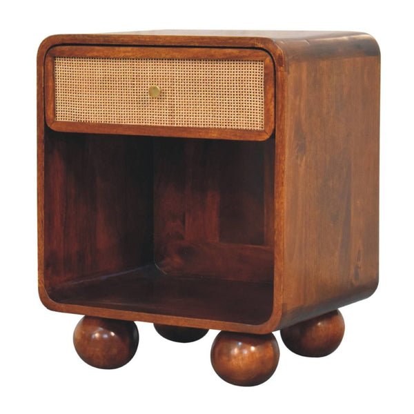 HomeRoots 21" Chestnut Solid Wood Nightstand with Cane Rattan, Handcrafted Storage for Modern Living Spaces 651522