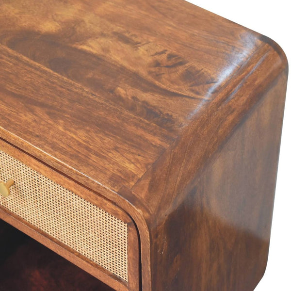 HomeRoots 21" Chestnut Solid Wood Nightstand with Cane Rattan, Handcrafted Storage for Modern Living Spaces 651522