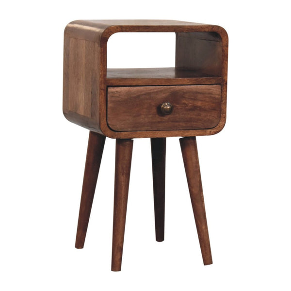 HomeRoots 22" Brown Mango Wood Nightstand - Handcrafted Bedside Table with Drawer & Open Shelf for Storage 651524