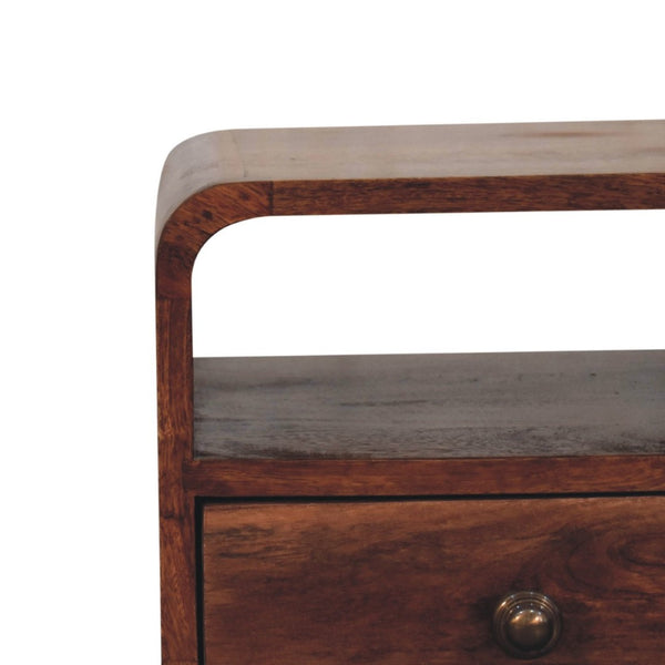 HomeRoots 22" Brown Mango Wood Nightstand - Handcrafted Bedside Table with Drawer & Open Shelf for Storage 651524