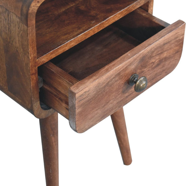 HomeRoots 22" Brown Mango Wood Nightstand - Handcrafted Bedside Table with Drawer & Open Shelf for Storage 651524