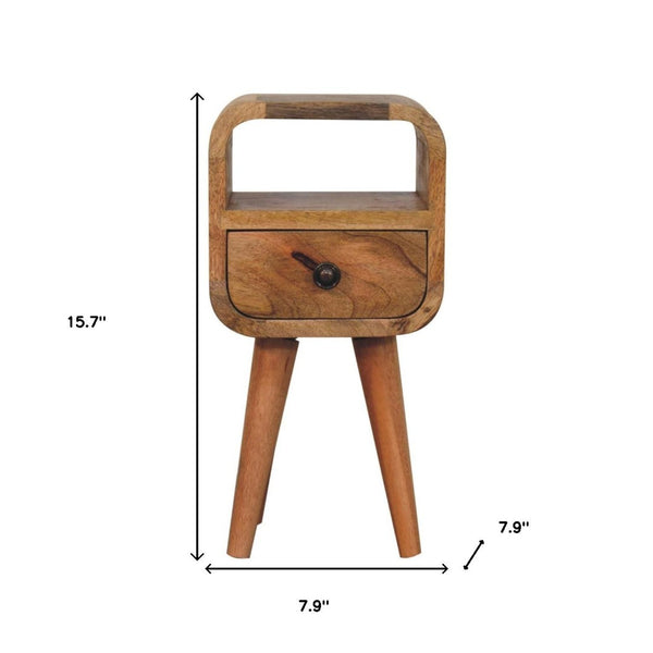 HomeRoots 16" Stylish Oak Solid Wood Nightstand with Drawer & Shelf - Handcrafted Compact Elegance for Any Room 651525