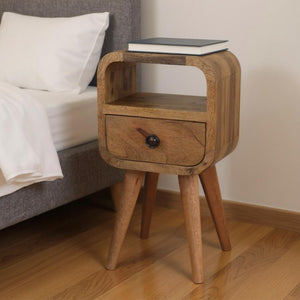 HomeRoots 16" Stylish Oak Solid Wood Nightstand with Drawer & Shelf - Handcrafted Compact Elegance for Any Room 651525
