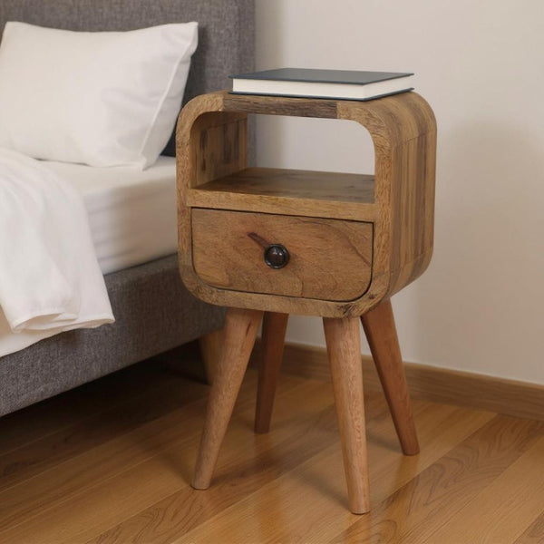 HomeRoots 16" Stylish Oak Solid Wood Nightstand with Drawer & Shelf - Handcrafted Compact Elegance for Any Room 651525