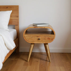 HomeRoots 21" Natural Solid Wood Oval Nightstand with Drawer - Stylish Compact Storage for Any Room 651527