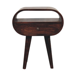 HomeRoots 21" Elegant Walnut Solid Wood Oval Nightstand with Drawer - Perfect for Small Spaces & Storage 651529