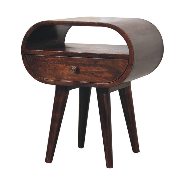 HomeRoots 21" Elegant Walnut Solid Wood Oval Nightstand with Drawer - Perfect for Small Spaces & Storage 651529