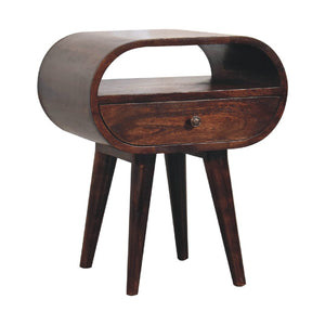HomeRoots 21" Elegant Walnut Solid Wood Oval Nightstand with Drawer - Perfect for Small Spaces & Storage 651529