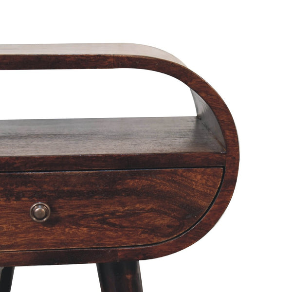 HomeRoots 21" Elegant Walnut Solid Wood Oval Nightstand with Drawer - Perfect for Small Spaces & Storage 651529