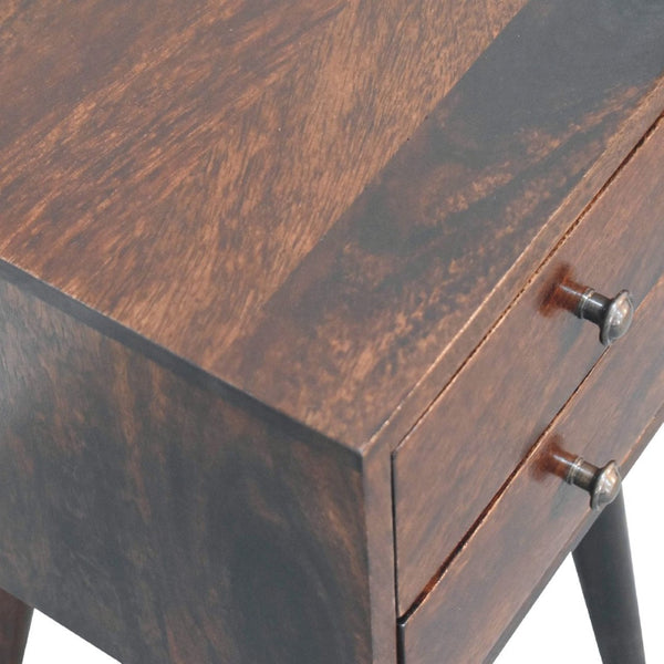 HomeRoots 22" Walnut Solid Wood Nightstand - Handcrafted Mid-Century Two-Drawer Table for Versatile Storage 651530