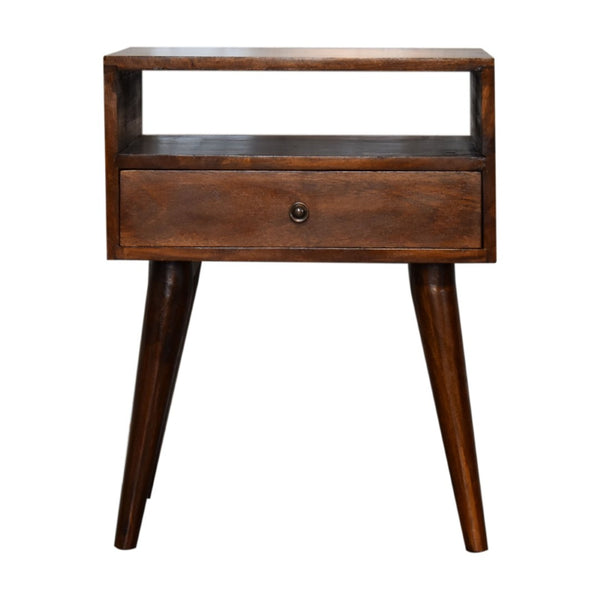 HomeRoots 22" Chestnut Solid Wood Nightstand with Drawer & Open Shelf – Stylish Storage for Any Space! 651531