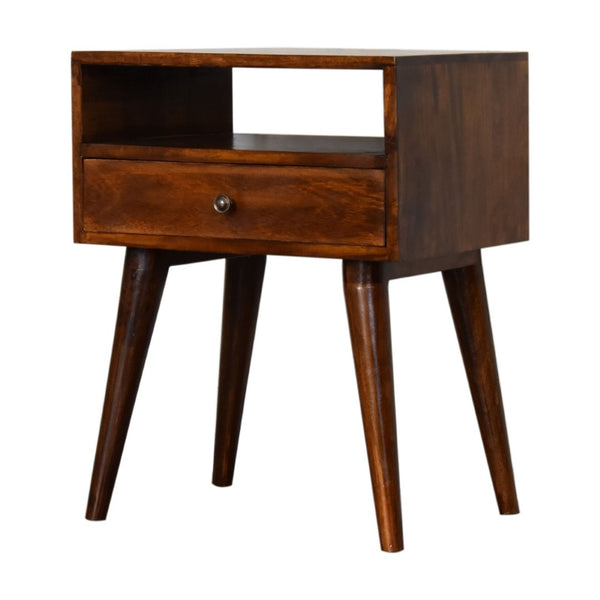 HomeRoots 22" Chestnut Solid Wood Nightstand with Drawer & Open Shelf – Stylish Storage for Any Space! 651531