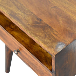 HomeRoots 22" Chestnut Solid Wood Nightstand with Drawer & Open Shelf – Stylish Storage for Any Space! 651531