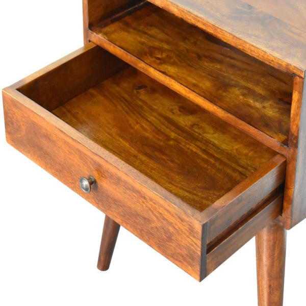 HomeRoots 22" Chestnut Solid Wood Nightstand with Drawer & Open Shelf – Stylish Storage for Any Space! 651531