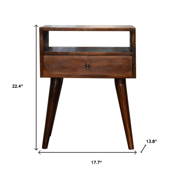 HomeRoots 22" Chestnut Solid Wood Nightstand with Drawer & Open Shelf – Stylish Storage for Any Space! 651531
