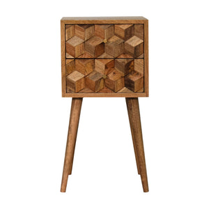 HomeRoots 24" Handcrafted Solid Mango Wood Nightstand with Geometric Carving – Stylish Storage for Any Space 651532
