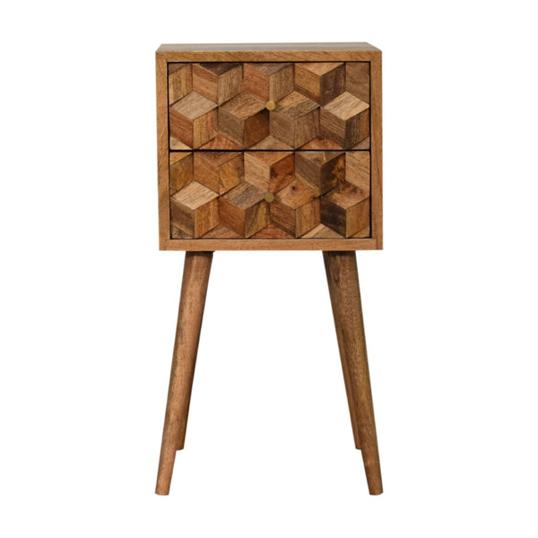 HomeRoots 24" Handcrafted Solid Mango Wood Nightstand with Geometric Carving – Stylish Storage for Any Space 651532