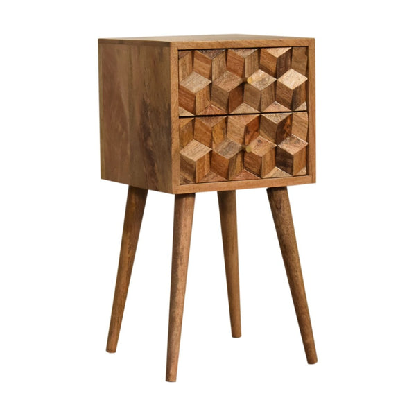 HomeRoots 24" Handcrafted Solid Mango Wood Nightstand with Geometric Carving – Stylish Storage for Any Space 651532