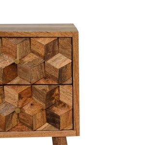 HomeRoots 24" Handcrafted Solid Mango Wood Nightstand with Geometric Carving – Stylish Storage for Any Space 651532