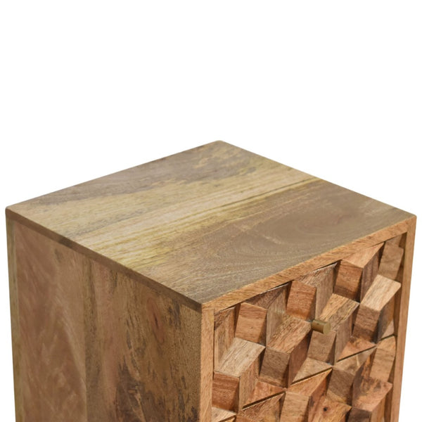 HomeRoots 24" Handcrafted Solid Mango Wood Nightstand with Geometric Carving – Stylish Storage for Any Space 651532
