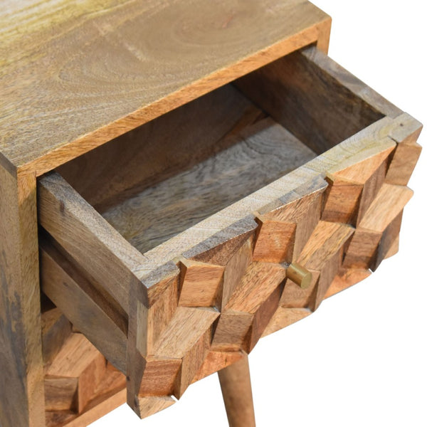HomeRoots 24" Handcrafted Solid Mango Wood Nightstand with Geometric Carving – Stylish Storage for Any Space 651532