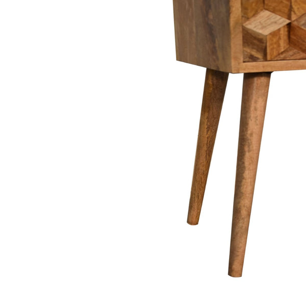HomeRoots 24" Handcrafted Solid Mango Wood Nightstand with Geometric Carving – Stylish Storage for Any Space 651532