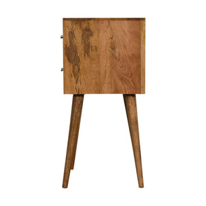 HomeRoots 24" Handcrafted Solid Mango Wood Nightstand with Geometric Carving – Stylish Storage for Any Space 651532