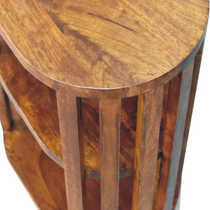 HomeRoots 22" Chestnut Solid Wood Oval Nightstand with Two Shelves - Handcrafted, Versatile & Space-Saving Design 651534