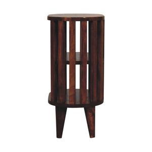 HomeRoots 22" Chestnut Solid Wood Oval Nightstand with Two Shelves - Handcrafted, Versatile & Space-Saving Design 651534