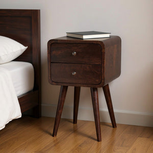 HomeRoots 22" Handcrafted Walnut Solid Wood Nightstand with Two Drawers – Stylish Storage for Any Space 651535