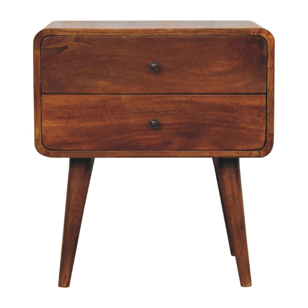 HomeRoots 24" Chestnut Solid Mango Wood Nightstand - Handcrafted Two-Drawer Table for Timeless Bedroom Style 651536