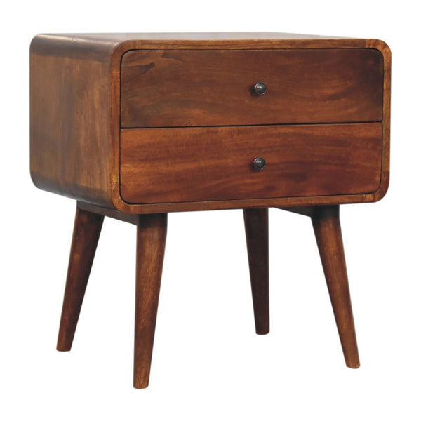 HomeRoots 24" Chestnut Solid Mango Wood Nightstand - Handcrafted Two-Drawer Table for Timeless Bedroom Style 651536