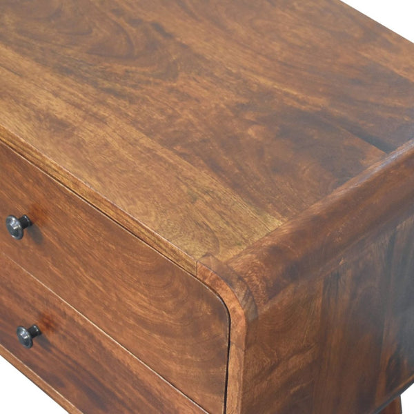 HomeRoots 24" Chestnut Solid Mango Wood Nightstand - Handcrafted Two-Drawer Table for Timeless Bedroom Style 651536