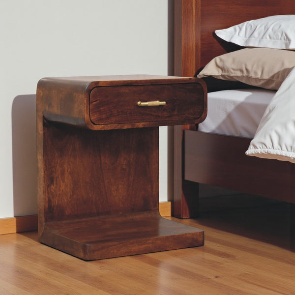 HomeRoots 22" Chestnut Solid Wood Nightstand - Stylish One Drawer Table with Open Floor Shelf for Storage 651537