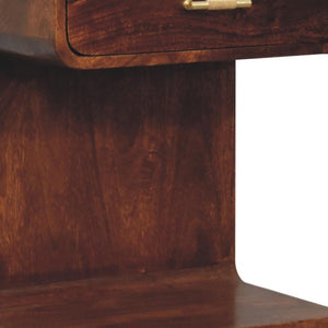 HomeRoots 22" Chestnut Solid Wood Nightstand - Stylish One Drawer Table with Open Floor Shelf for Storage 651537