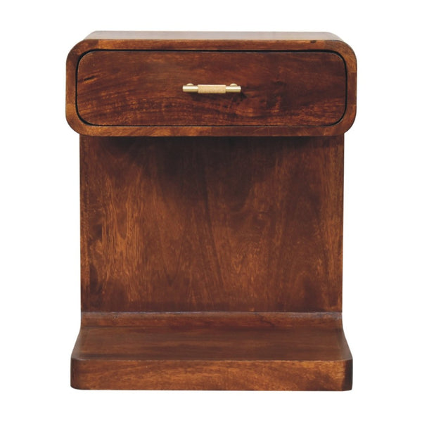 HomeRoots 22" Chestnut Solid Wood Nightstand - Stylish One Drawer Table with Open Floor Shelf for Storage 651537