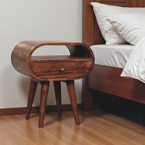 HomeRoots 21" Solid Mango Wood Oval Nightstand with One Drawer - Handcrafted, Elegant, and Versatile Storage Solution 651538