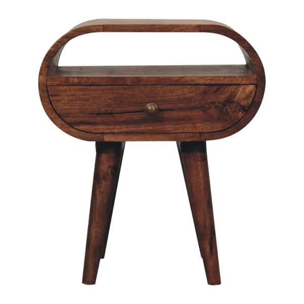 HomeRoots 21" Solid Mango Wood Oval Nightstand with One Drawer - Handcrafted, Elegant, and Versatile Storage Solution 651538