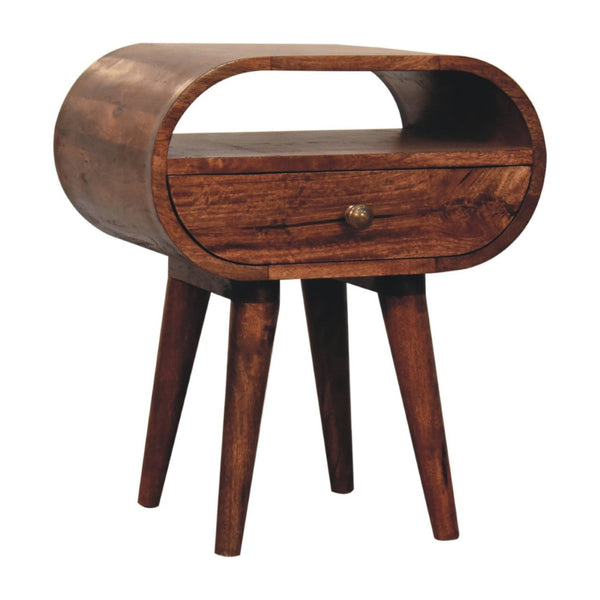 HomeRoots 21" Solid Mango Wood Oval Nightstand with One Drawer - Handcrafted, Elegant, and Versatile Storage Solution 651538