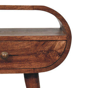 HomeRoots 21" Solid Mango Wood Oval Nightstand with One Drawer - Handcrafted, Elegant, and Versatile Storage Solution 651538