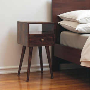 HomeRoots 22" Walnut Nightstand - Handcrafted Solid Wood with Drawer & Open Shelf for Stylish Storage Solutions 651539