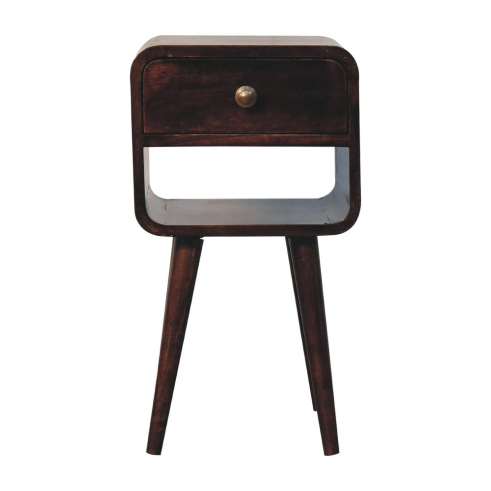 HomeRoots 22" Handcrafted Walnut-Finish Solid Mango Wood Nightstand with Drawer & Open Shelf for Storage 651541