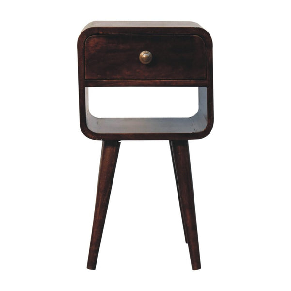 HomeRoots 22" Handcrafted Walnut-Finish Solid Mango Wood Nightstand with Drawer & Open Shelf for Storage 651541